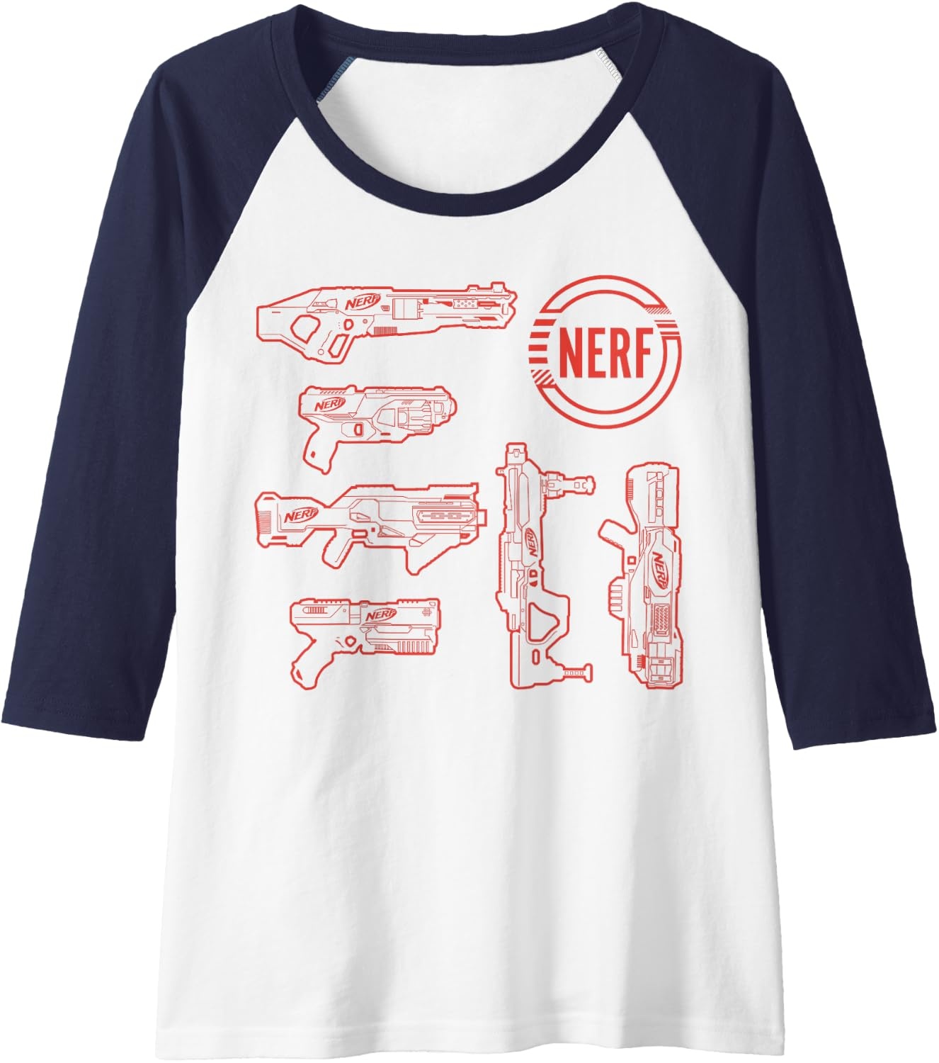 image:imageNerf Blasters Retro Schematic Textbook Outlines Raglan Baseball TeeNavy BlueWhite