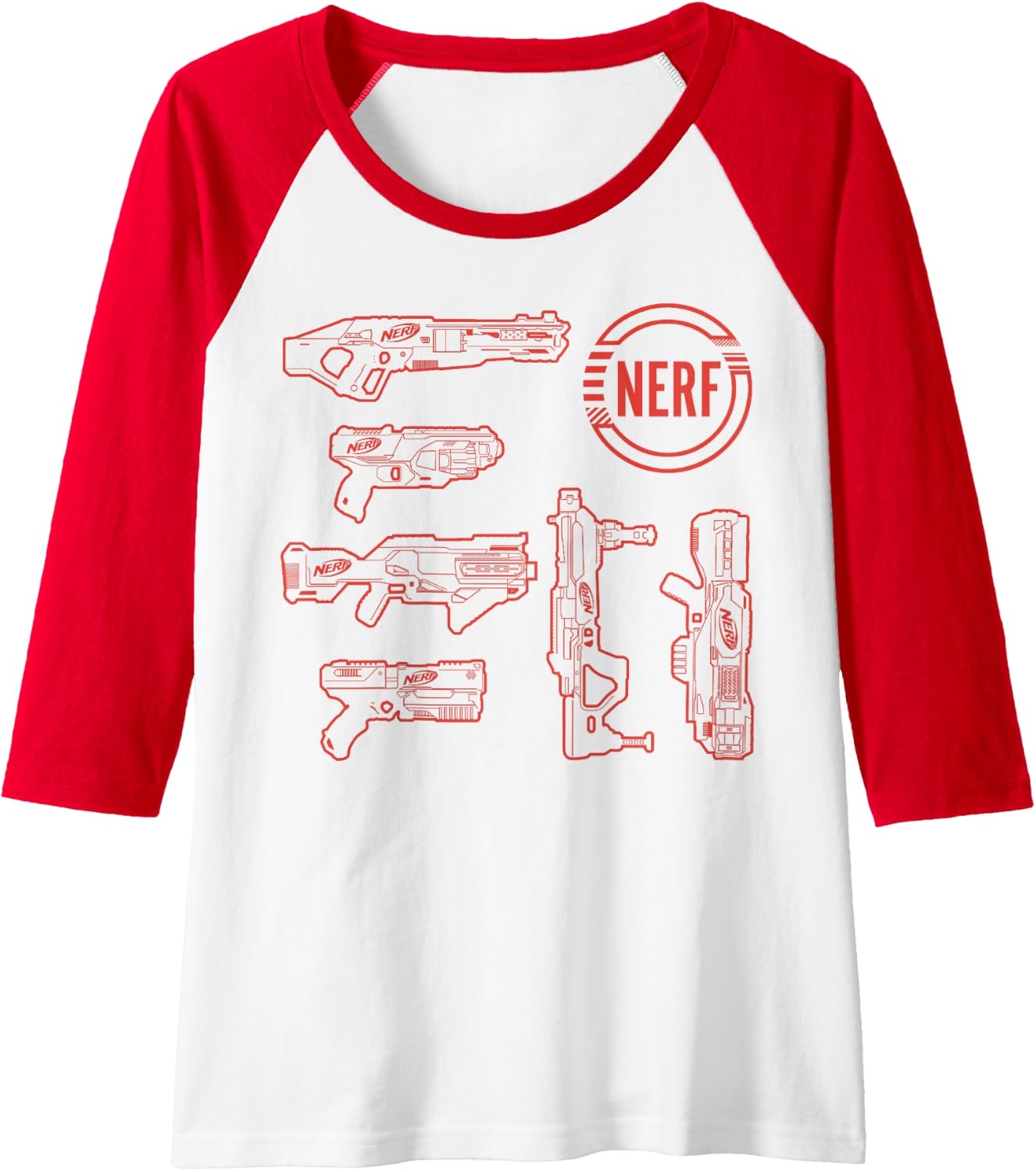 image:imageNerf Blasters Retro Schematic Textbook Outlines Raglan Baseball TeeRedWhite