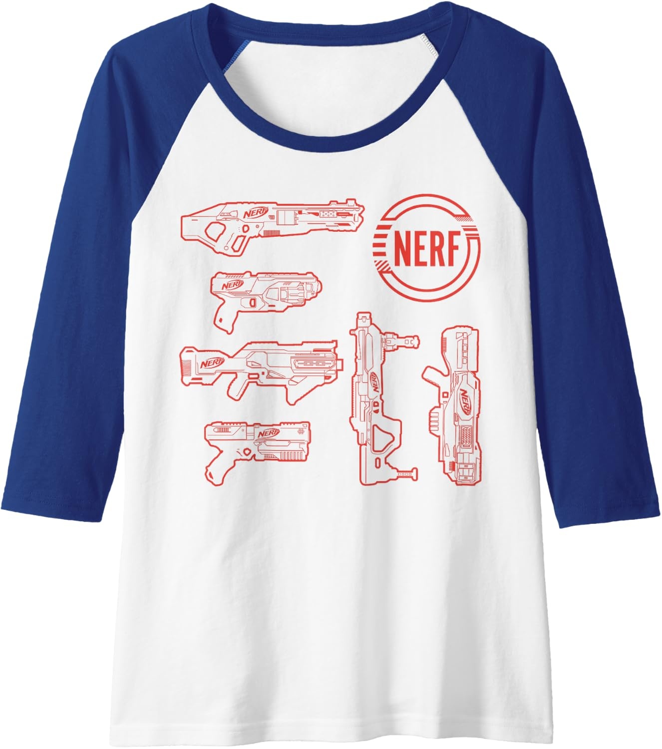 image:imageNerf Blasters Retro Schematic Textbook Outlines Raglan Baseball TeeRoyal BlueWhite