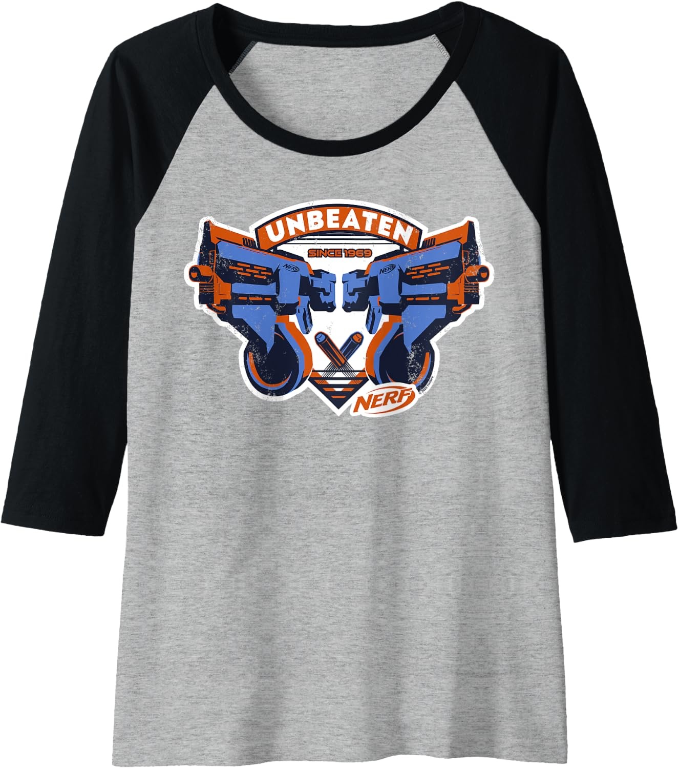 image:imageNerf Blasters Unbeaten Logo Raglan Baseball TeeBlackAthletic Heather
