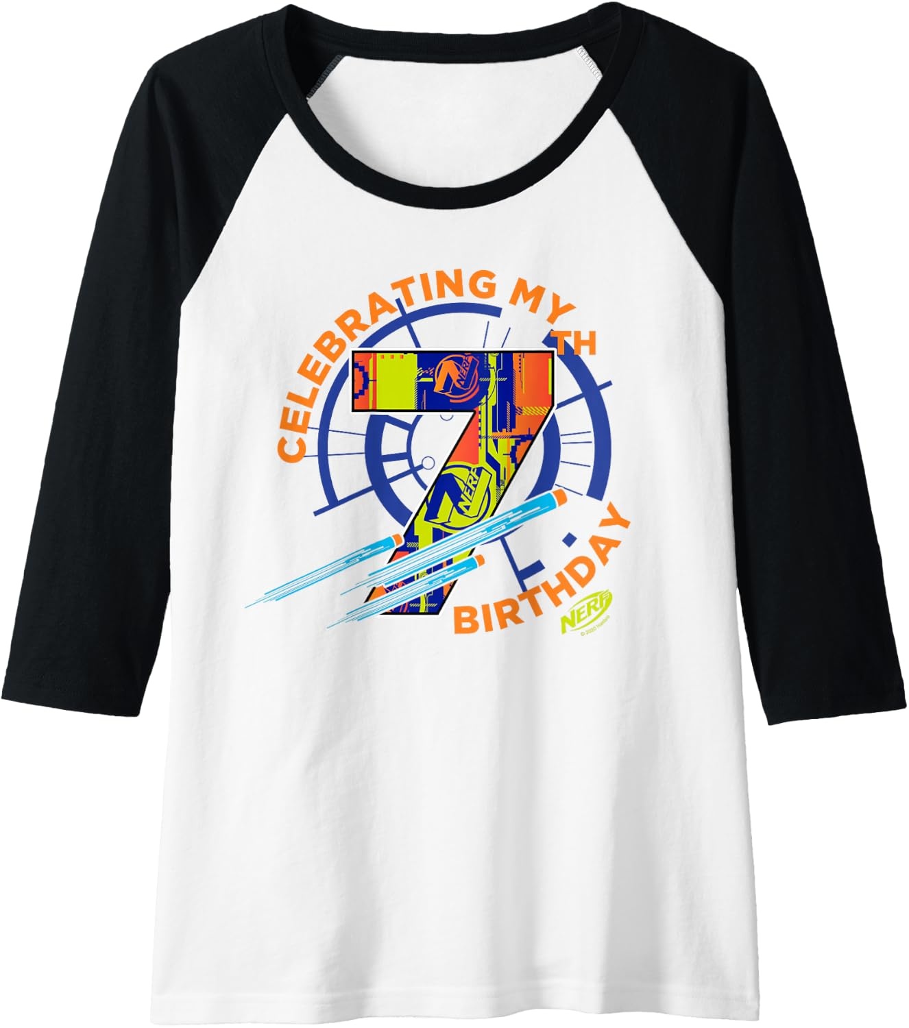 image:imageNerf Celebrating My 7th Birthday Raglan Baseball TeeBlackWhite