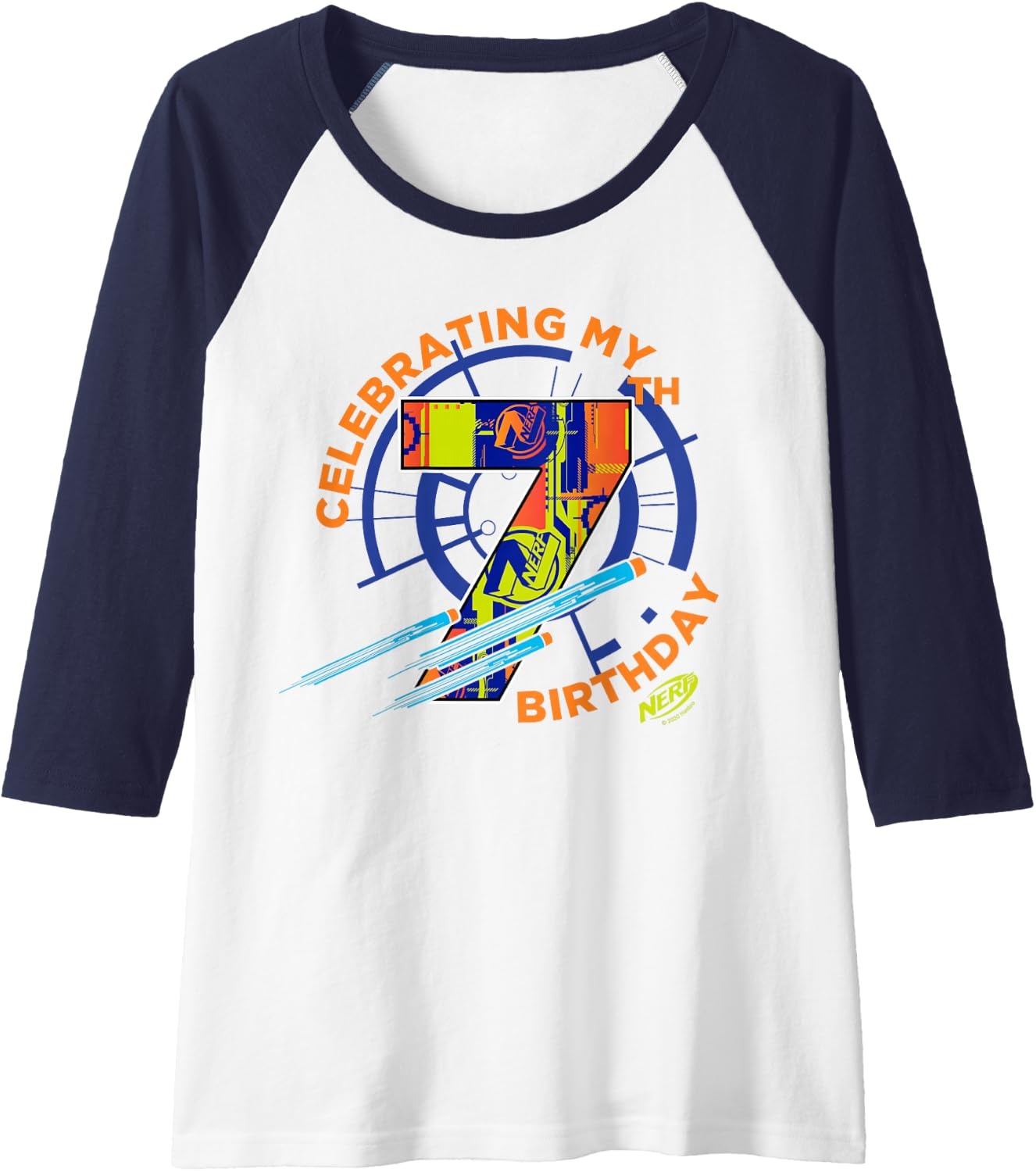image:imageNerf Celebrating My 7th Birthday Raglan Baseball TeeNavy BlueWhite