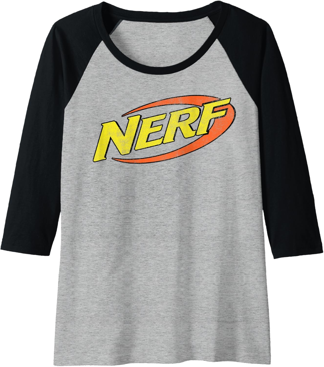 image:imageNerf Classic Distressed Retro Color Logo Raglan Baseball TeeBlackAthletic Heather