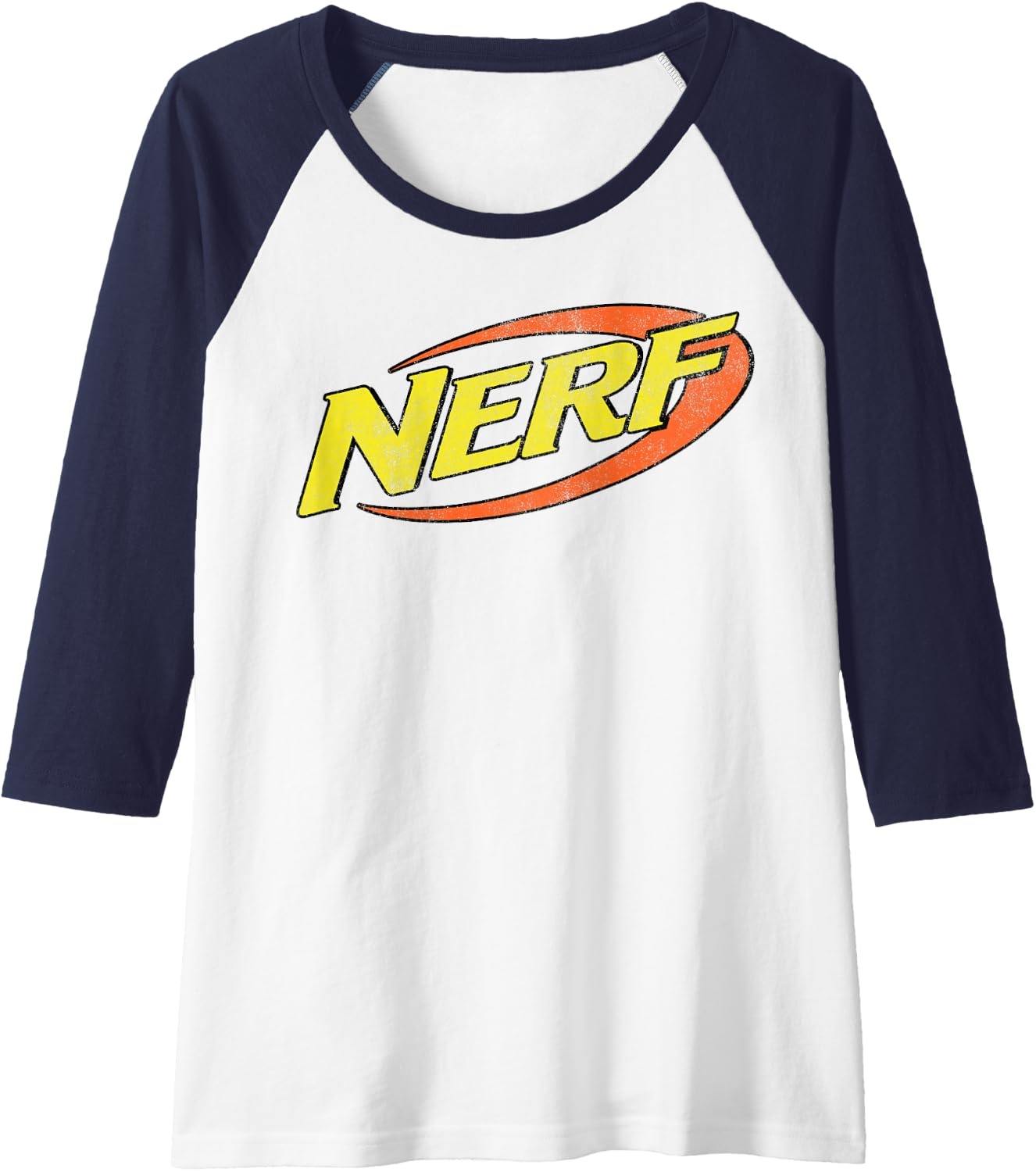 image:imageNerf Classic Distressed Retro Color Logo Raglan Baseball TeeNavy BlueWhite