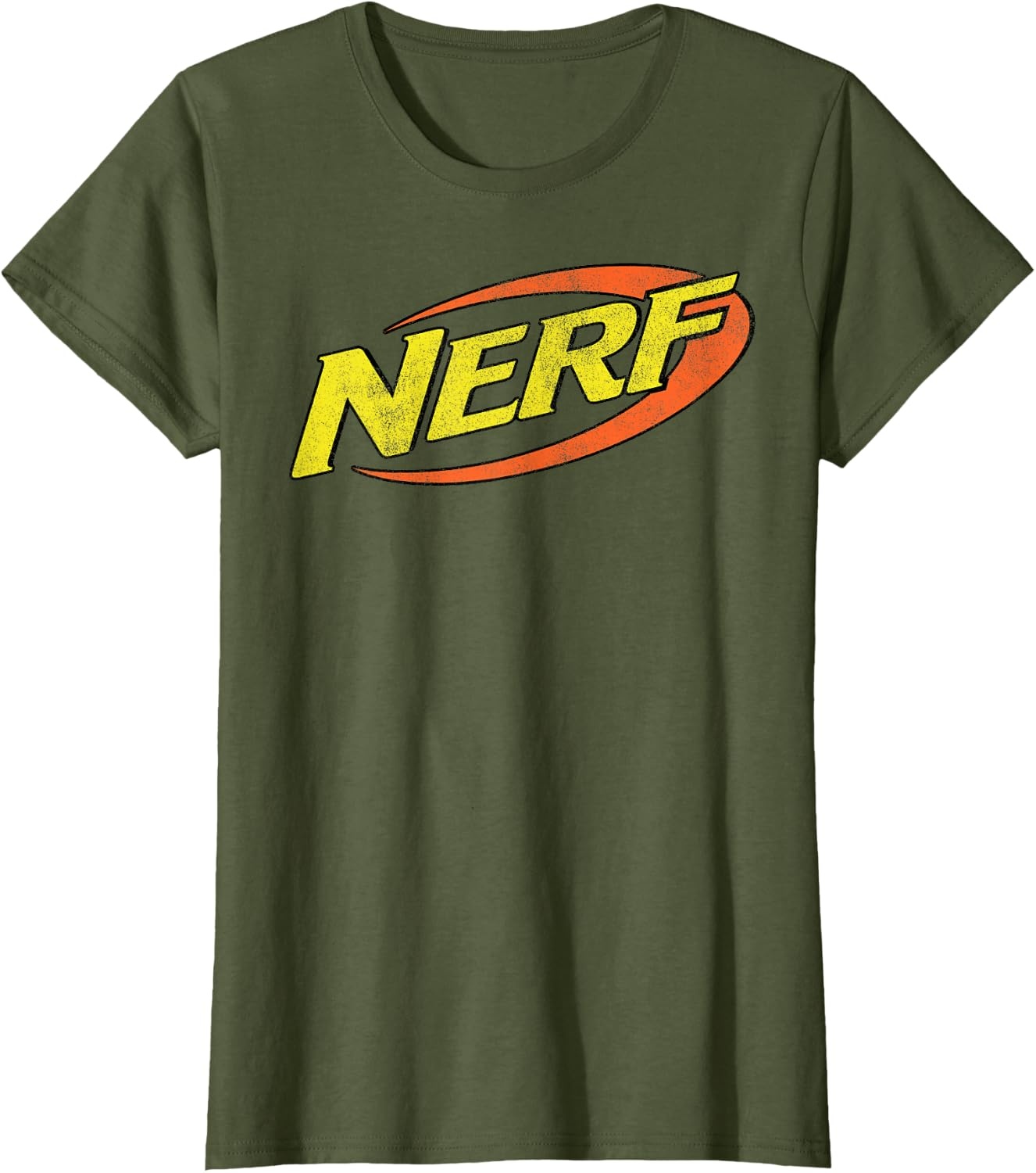 image:imageNerf Classic Distressed Retro Color Logo TShirt SmallOlive Green