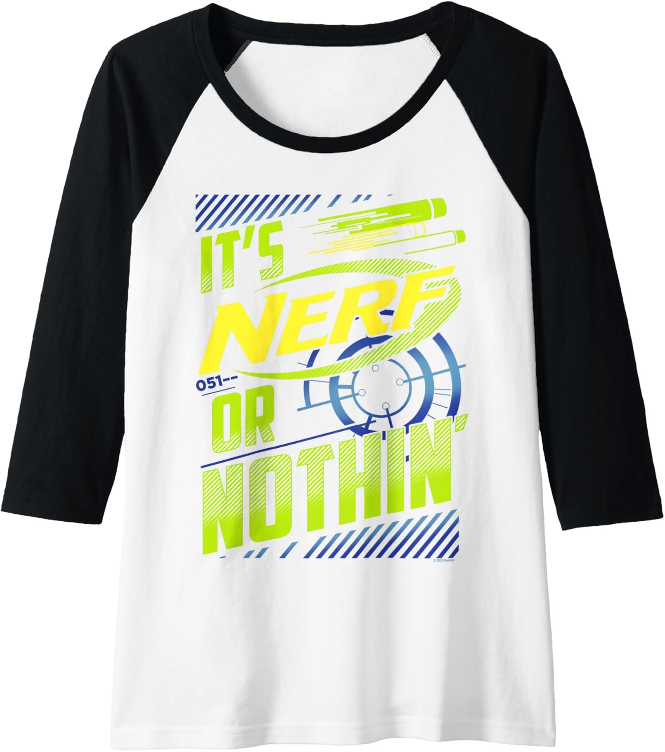 image:imageNerf Its Nerf Or Nothin Retro Bold Logo Raglan Baseball TeeBlackWhite