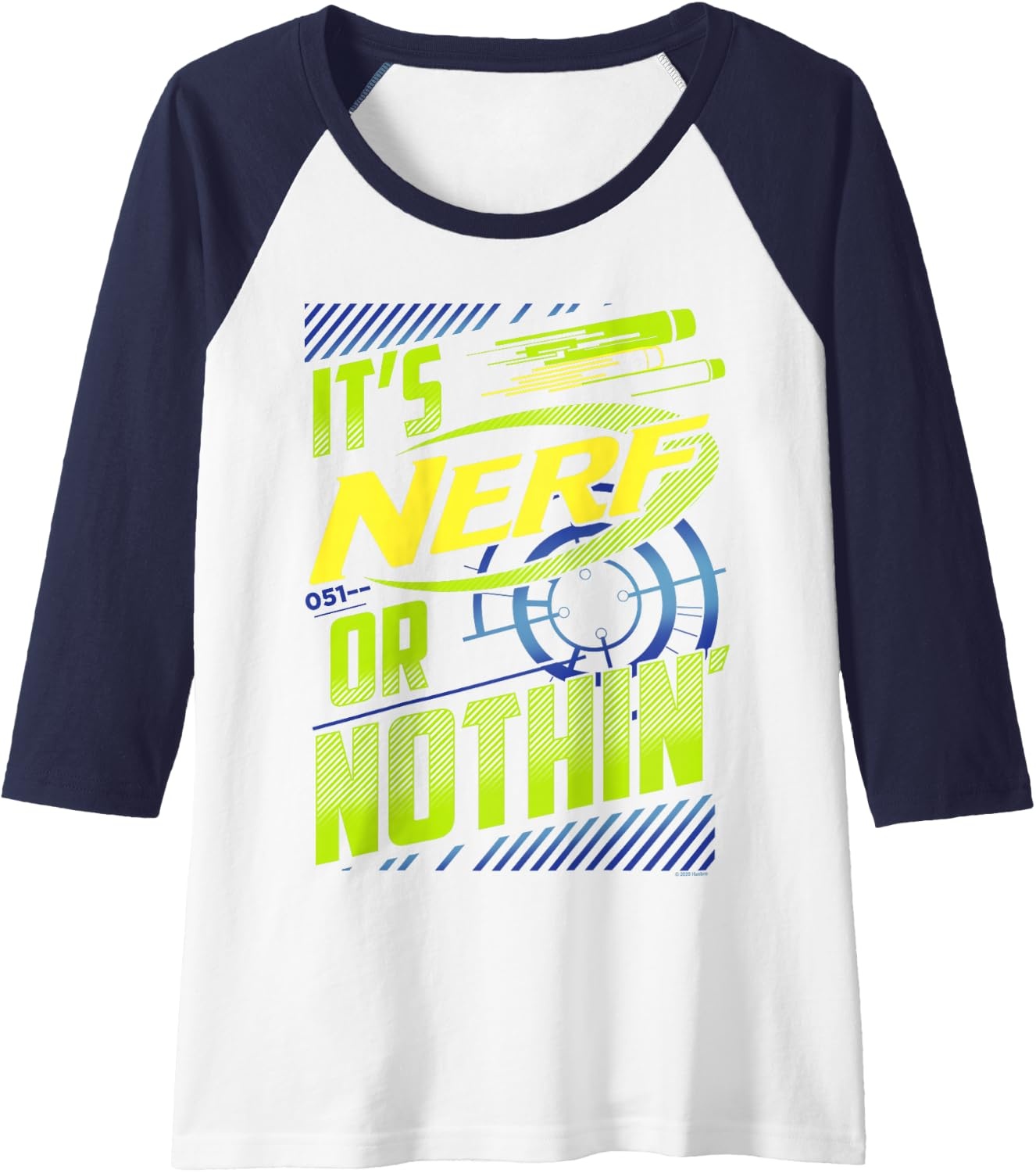 image:imageNerf Its Nerf Or Nothin Retro Bold Logo Raglan Baseball TeeNavy BlueWhite