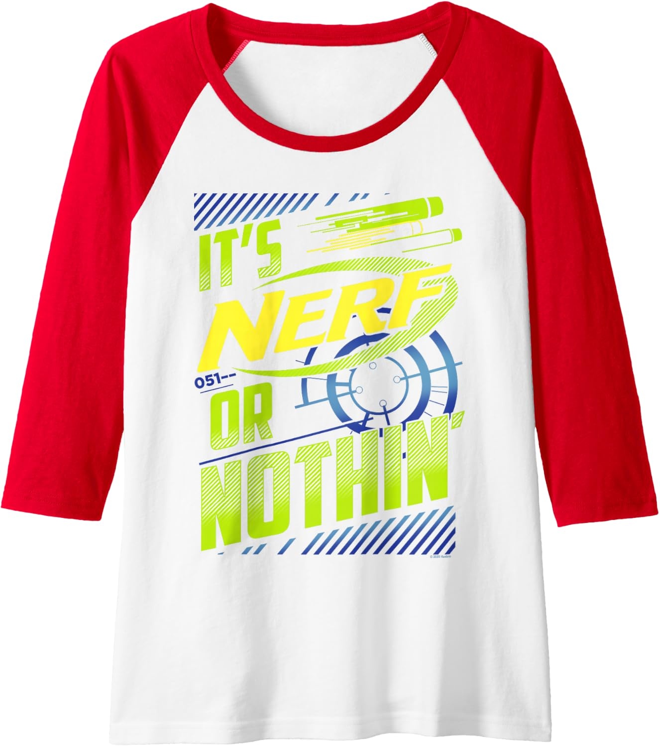 image:imageNerf Its Nerf Or Nothin Retro Bold Logo Raglan Baseball TeeRedWhite