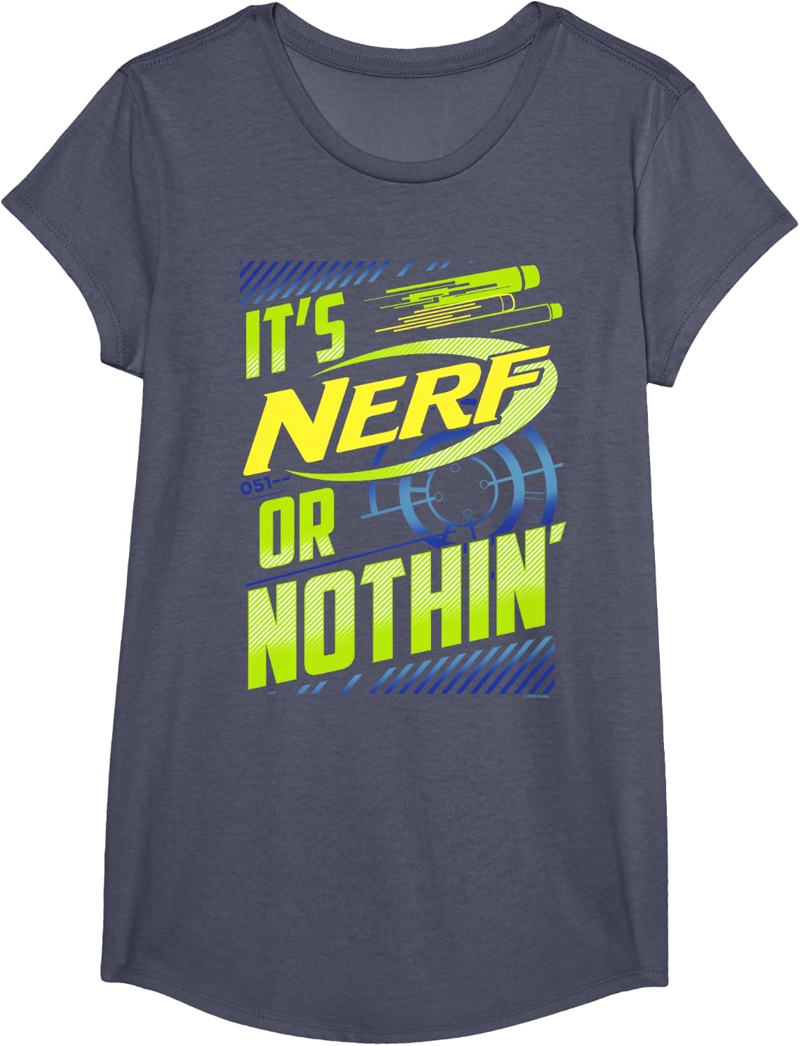 image:imageNerf Its Nerf Or Nothin Retro Bold Logo TShirt SmallHeather Blue