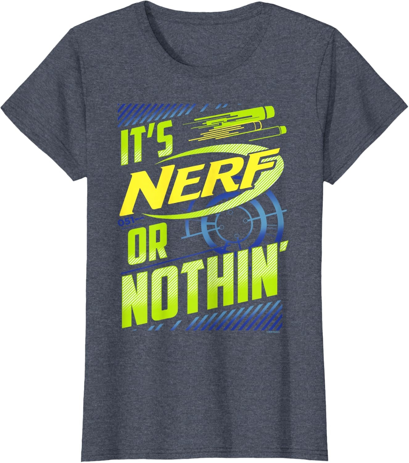 image:imageNerf Its Nerf Or Nothin Retro Bold Logo TShirt SmallHeather Blue