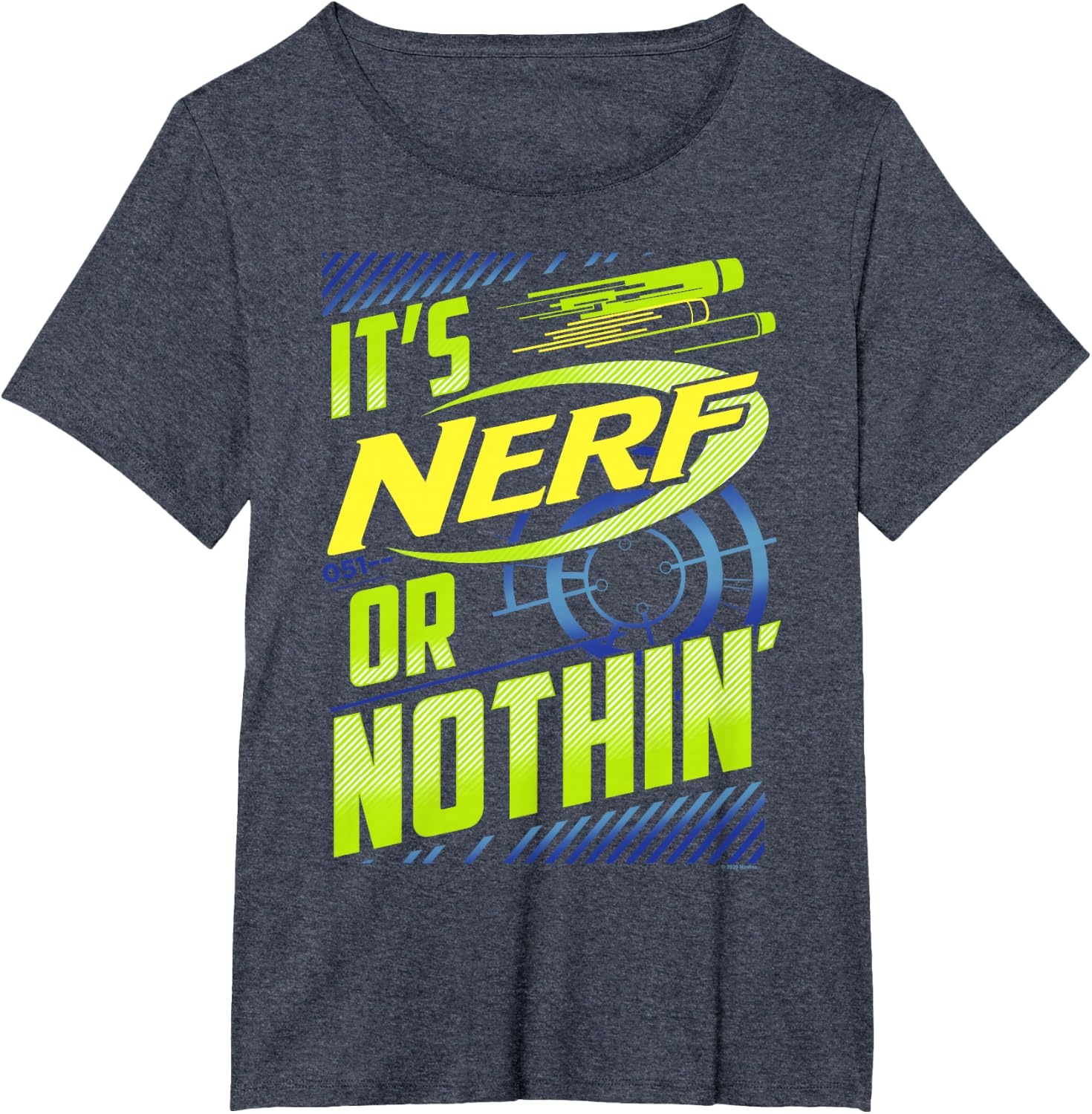image:imageNerf Its Nerf Or Nothin Retro Bold Logo TShirt SmallHeather Blue