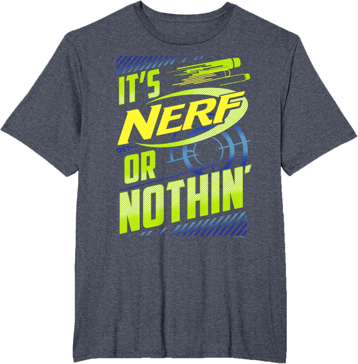 image:imageNerf Its Nerf Or Nothin Retro Bold Logo TShirt SmallHeather Blue