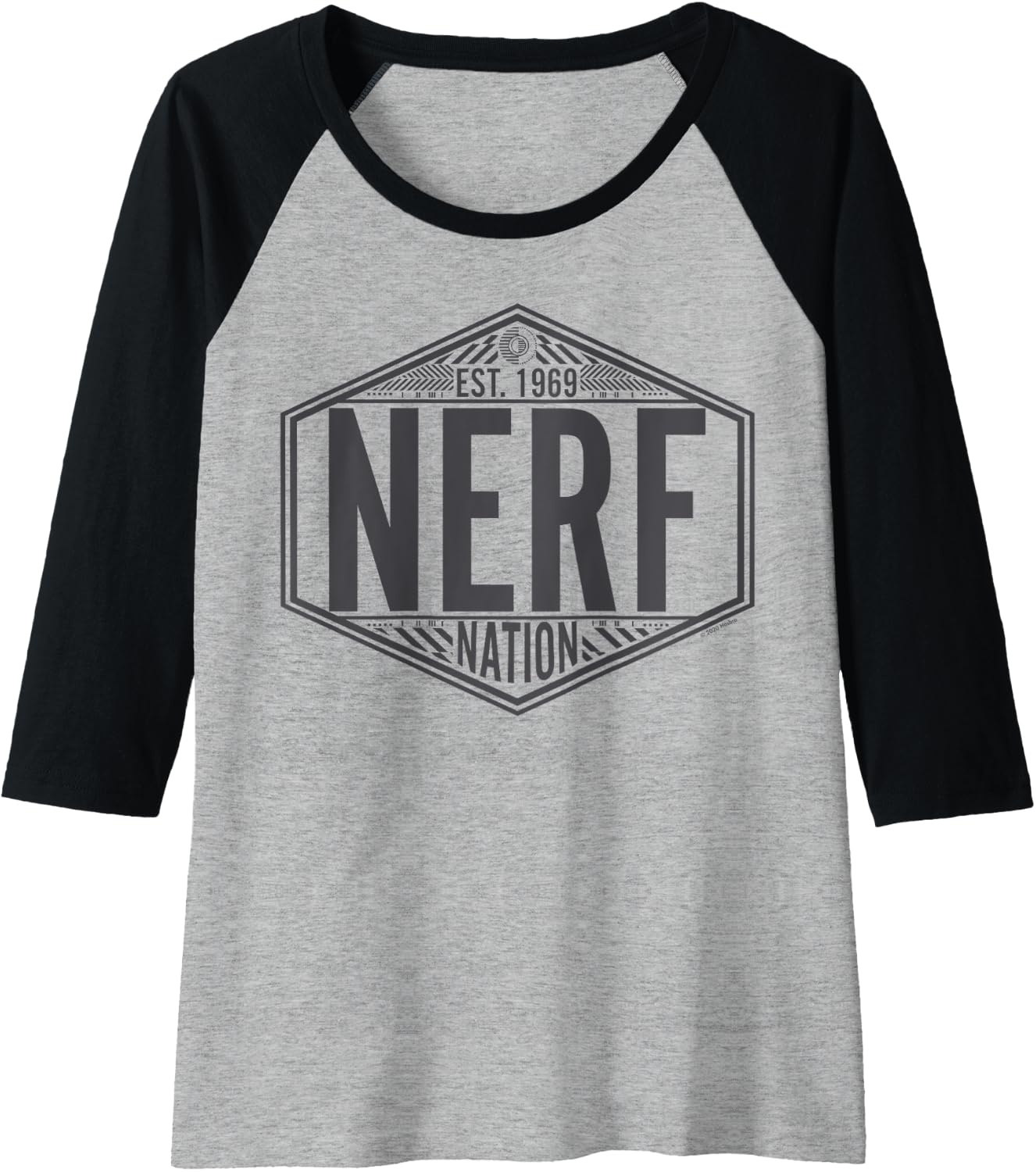 image:imageNerf Nation Est 1969 Neon Badge Logo V2 Raglan Baseball TeeBlackAthletic Heather