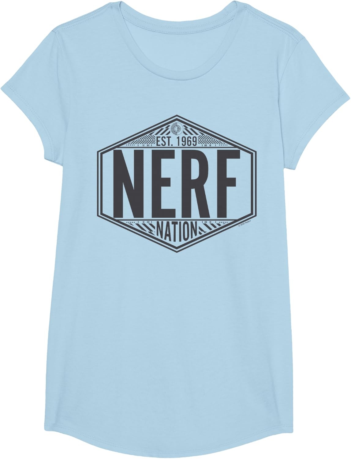 image:imageNerf Nation Est 1969 Neon Badge Logo V2 TShirtBaby Blue