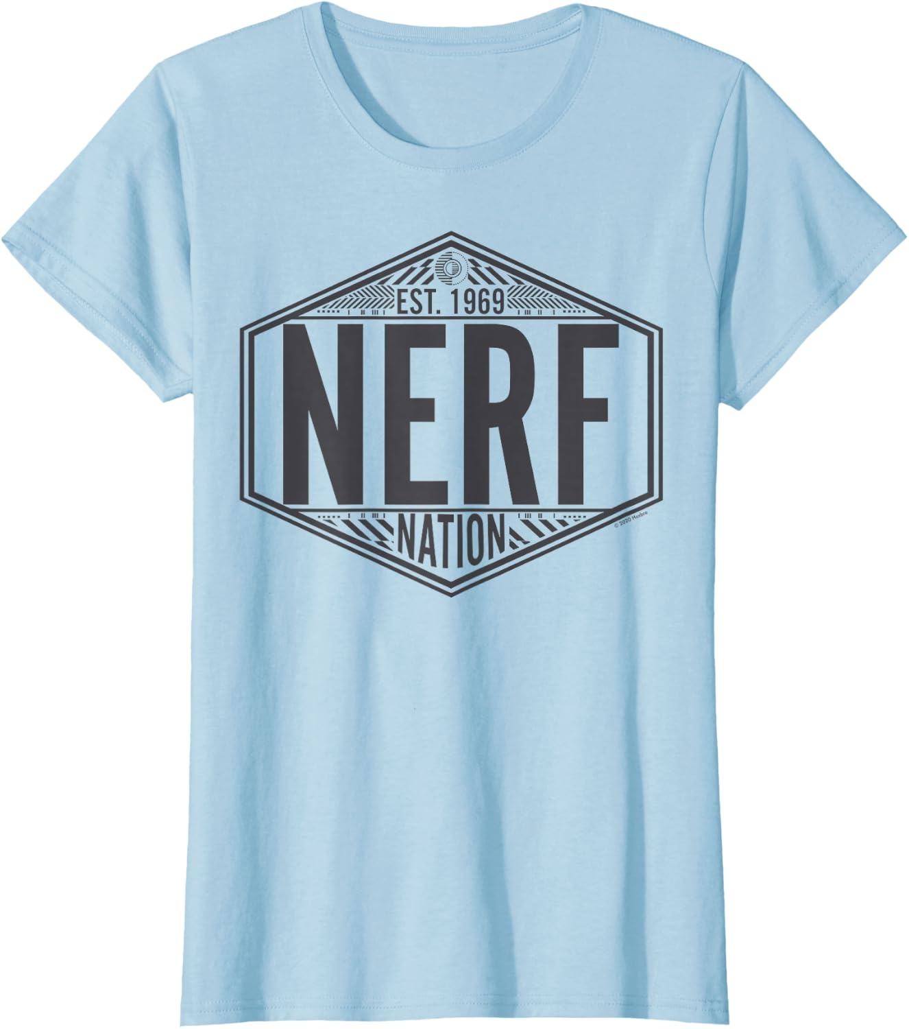 image:imageNerf Nation Est 1969 Neon Badge Logo V2 TShirtBaby Blue