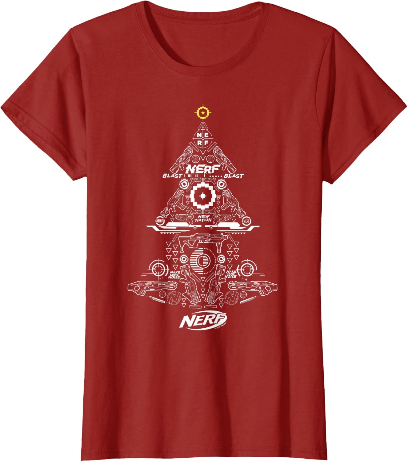 image:imageNerf UnisexAdults Kids TShirt Christmas Tree Icon Collage Black Small Classic Fit Short Sleeve Crew Neck TShirtCranberry Red