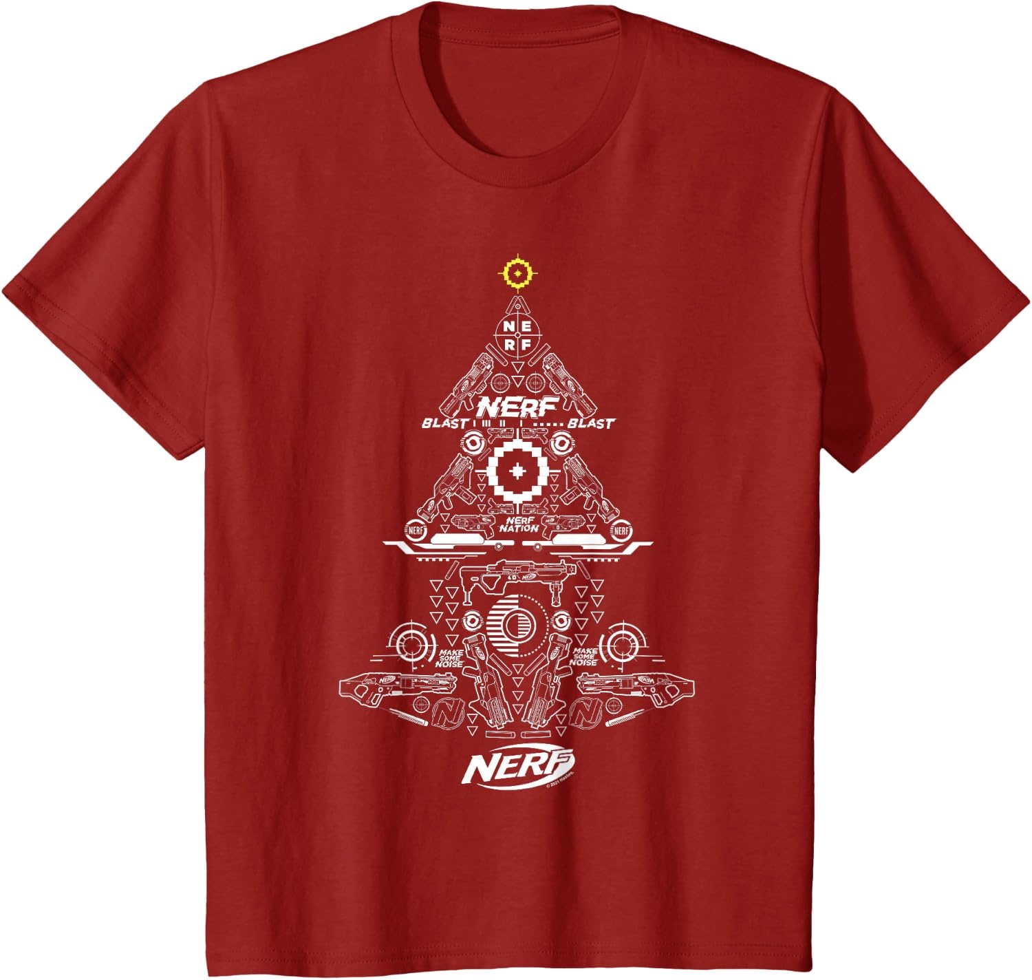 image:imageNerf UnisexAdults Kids TShirt Christmas Tree Icon Collage Black Small Classic Fit Short Sleeve Crew Neck TShirtCranberry Red