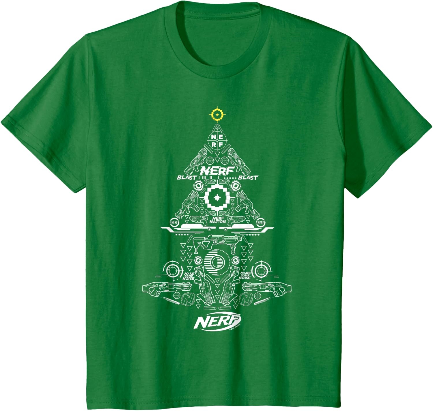 image:imageNerf UnisexAdults Kids TShirt Christmas Tree Icon Collage Black Small Classic Fit Short Sleeve Crew Neck TShirtKelly Green