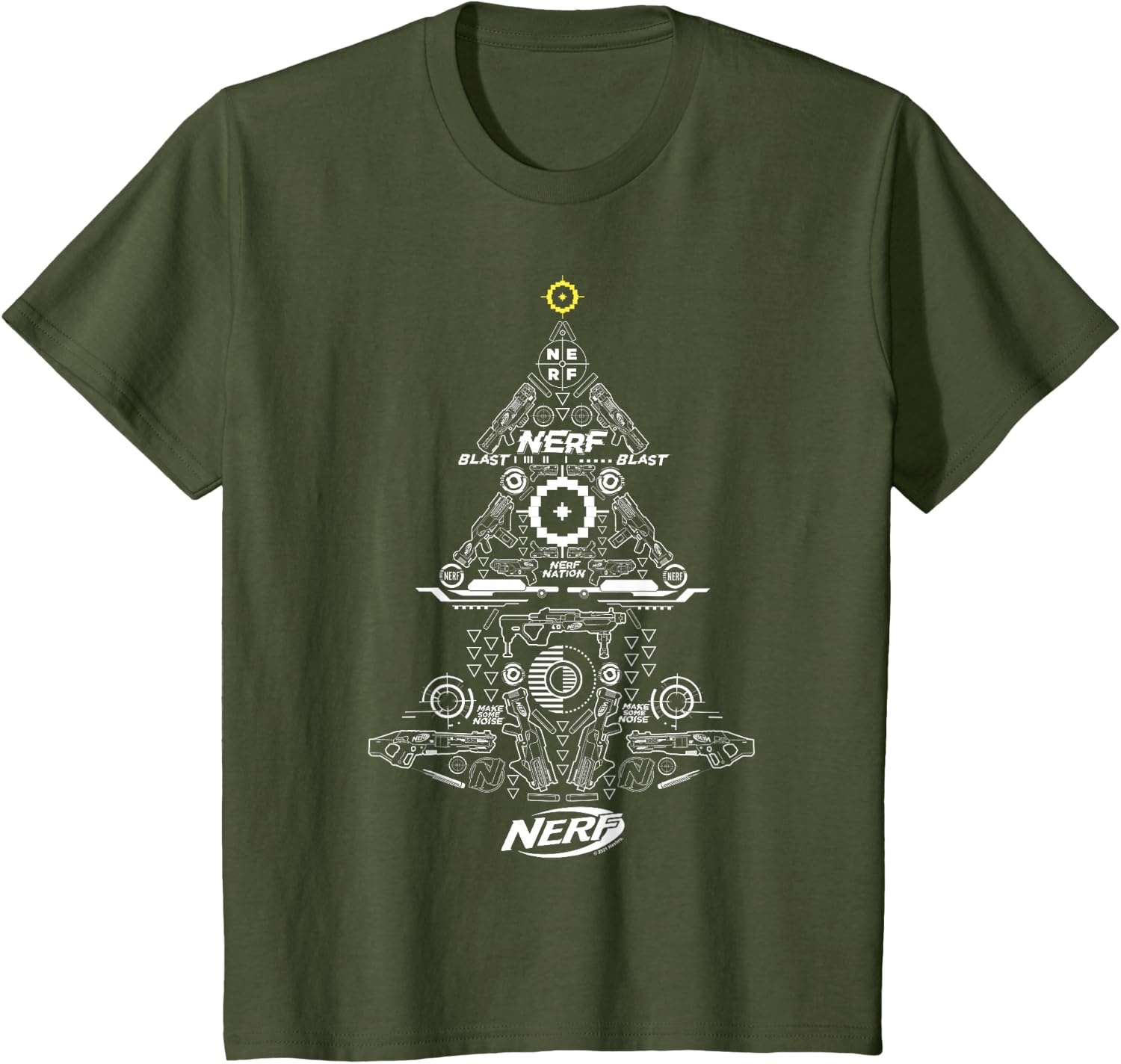 image:imageNerf UnisexAdults Kids TShirt Christmas Tree Icon Collage Black Small Classic Fit Short Sleeve Crew Neck TShirtOlive Green