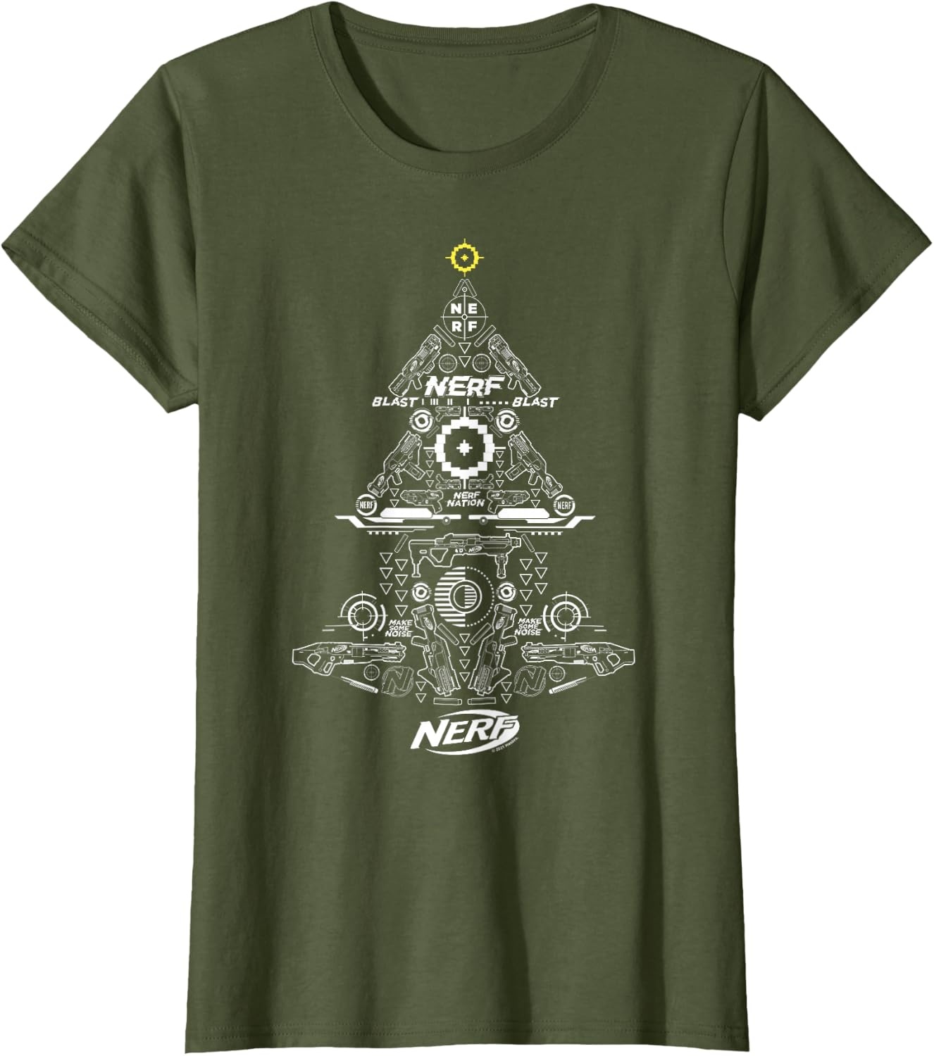 image:imageNerf UnisexAdults Kids TShirt Christmas Tree Icon Collage Black Small Classic Fit Short Sleeve Crew Neck TShirtOlive Green
