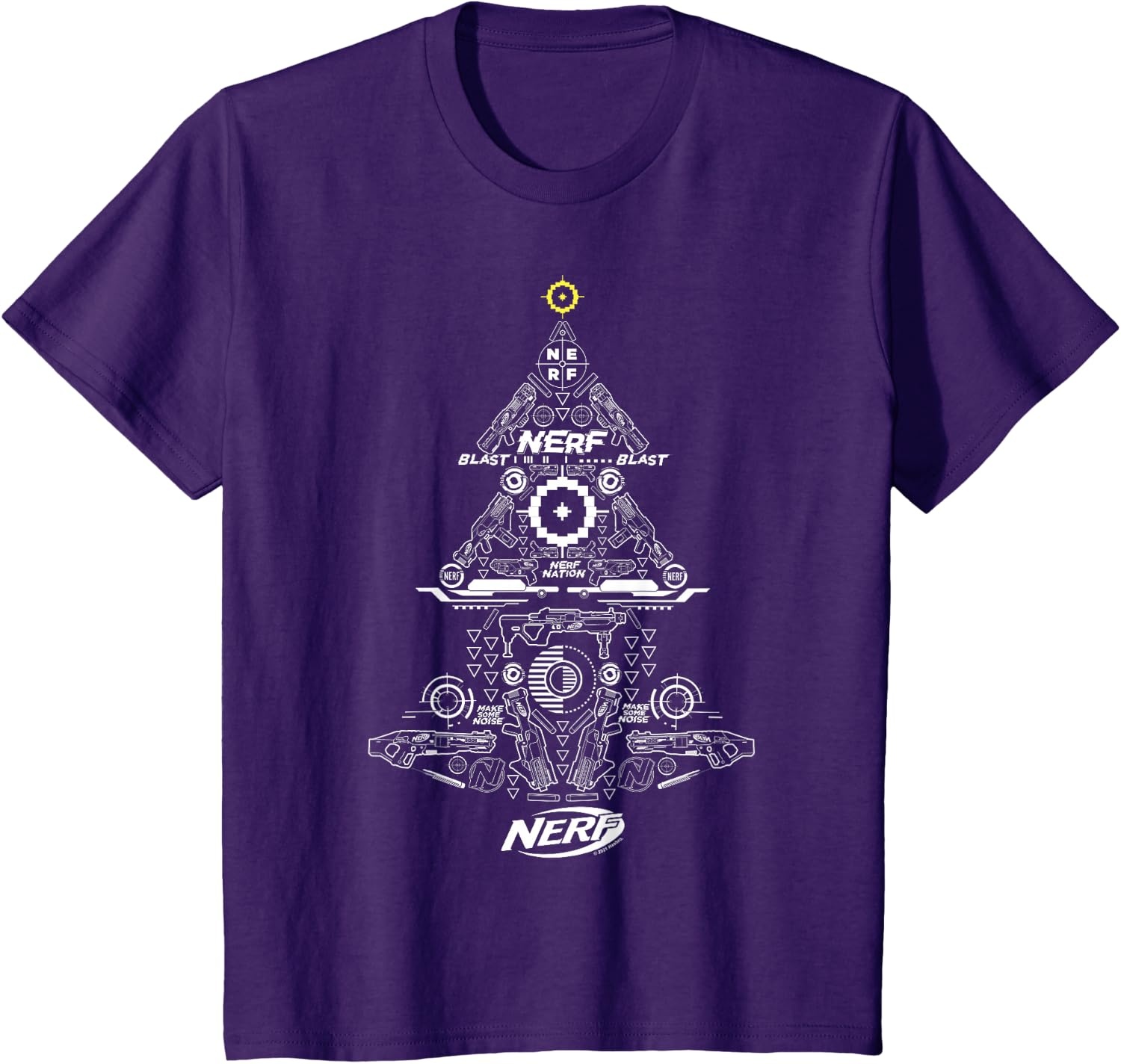 image:imageNerf UnisexAdults Kids TShirt Christmas Tree Icon Collage Black Small Classic Fit Short Sleeve Crew Neck TShirtPurple