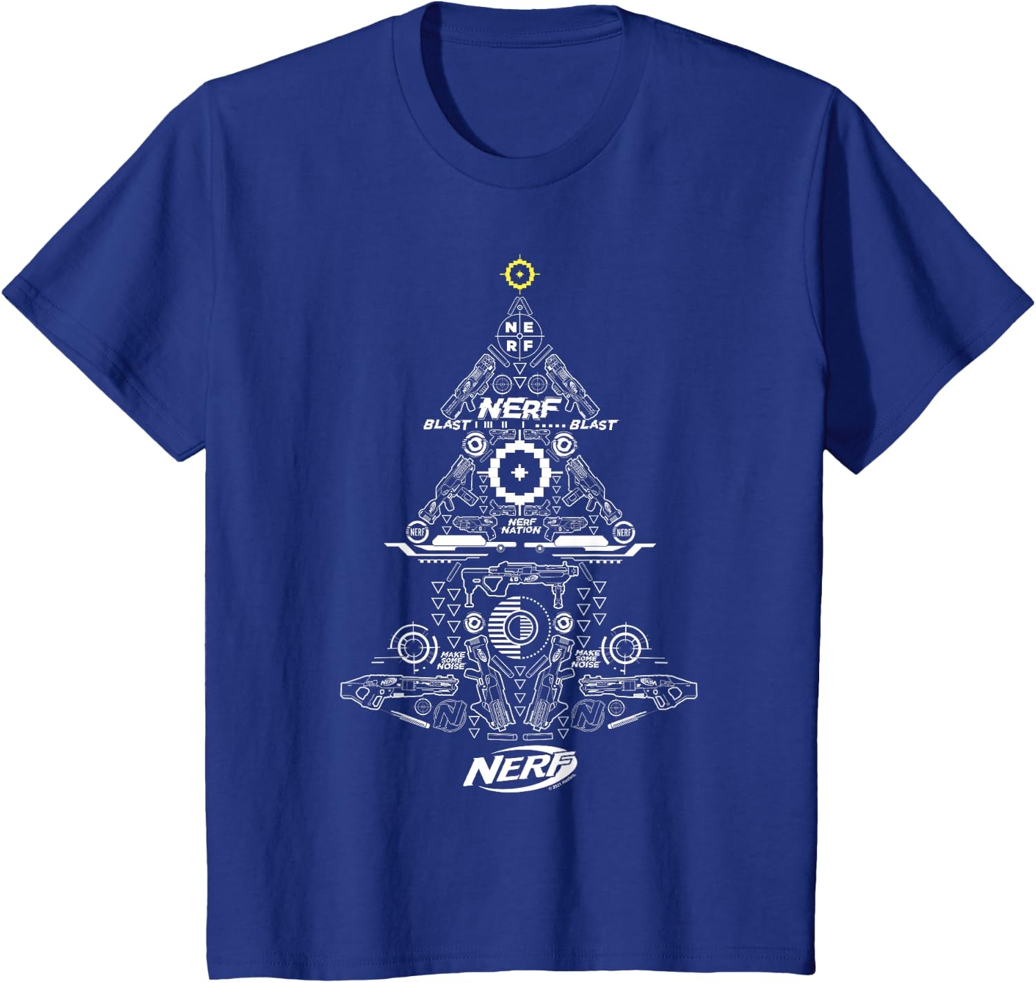 image:imageNerf UnisexAdults Kids TShirt Christmas Tree Icon Collage Black Small Classic Fit Short Sleeve Crew Neck TShirtRoyal Blue