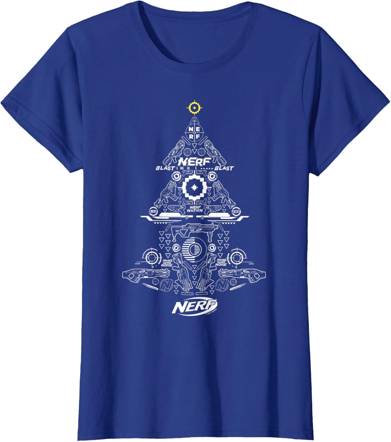 image:imageNerf UnisexAdults Kids TShirt Christmas Tree Icon Collage Black Small Classic Fit Short Sleeve Crew Neck TShirtRoyal Blue