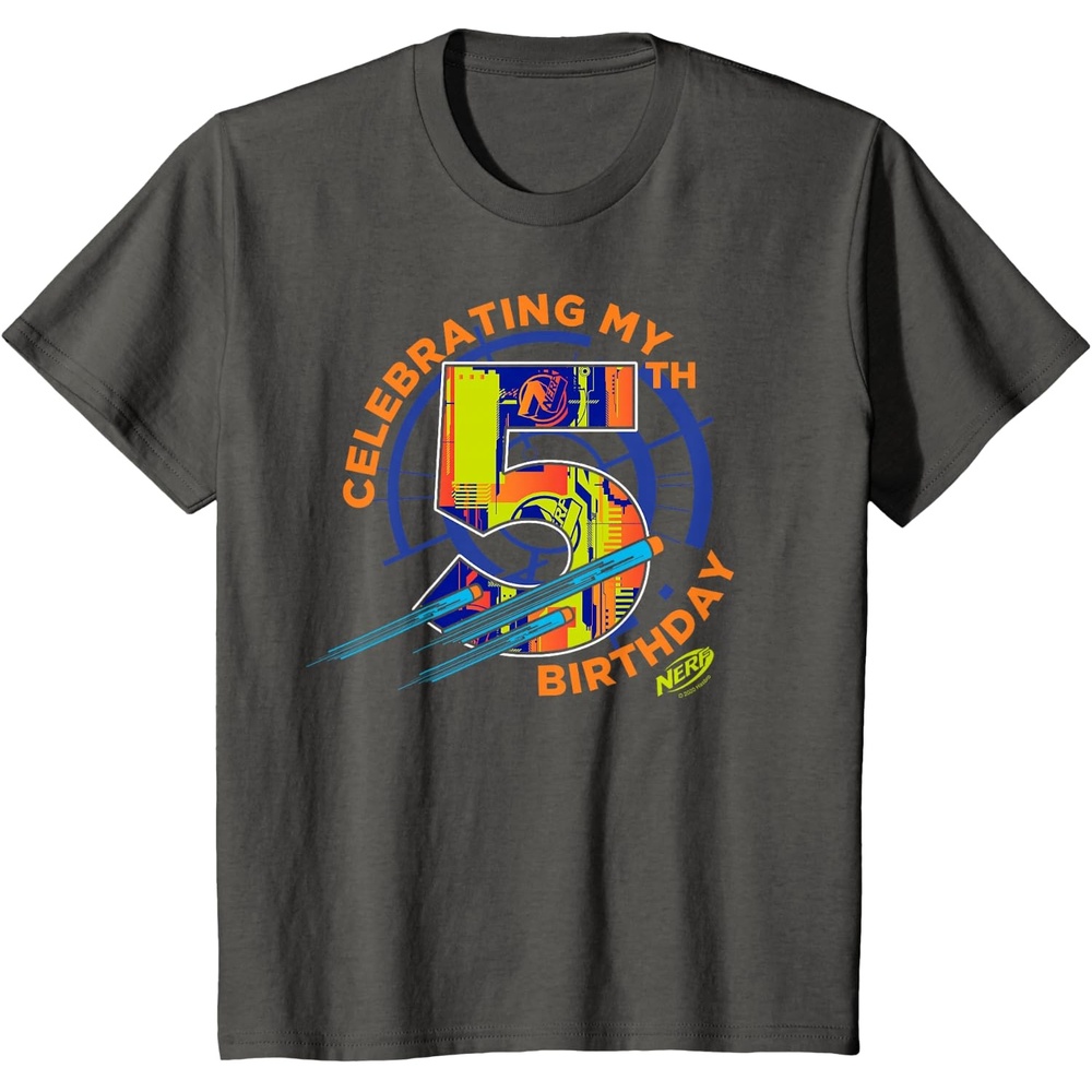 image:imageKids Nerf Birthday Celebrating My 5th Graphic Color Filled Logo TShirtAsphalt Grey