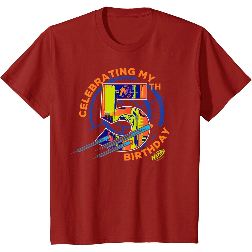 image:imageKids Nerf Birthday Celebrating My 5th Graphic Color Filled Logo TShirtCranberry Red