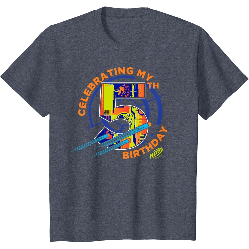 image:imageKids Nerf Birthday Celebrating My 5th Graphic Color Filled Logo TShirtHeather Blue