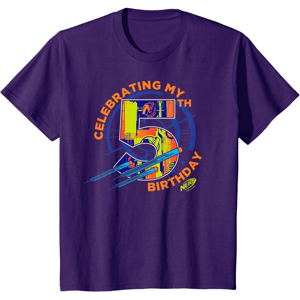 image:imageKids Nerf Birthday Celebrating My 5th Graphic Color Filled Logo TShirtPurple