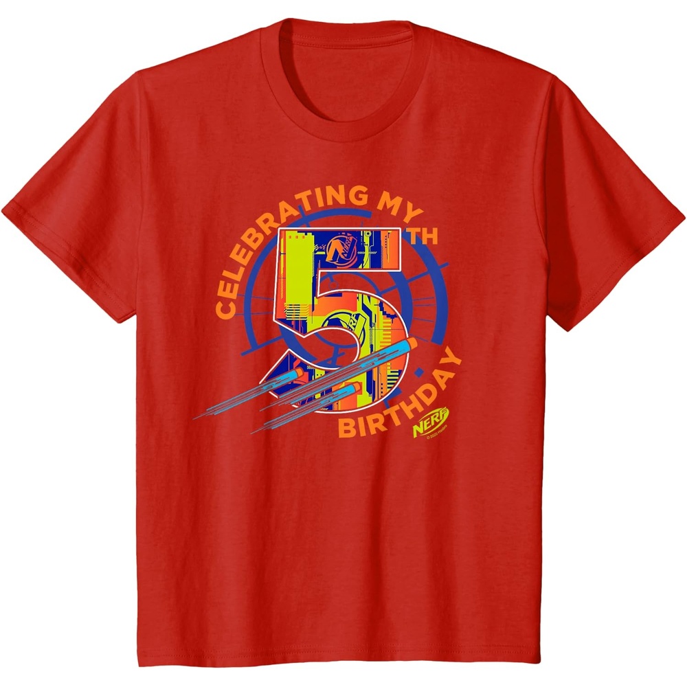 image:imageKids Nerf Birthday Celebrating My 5th Graphic Color Filled Logo TShirtRed