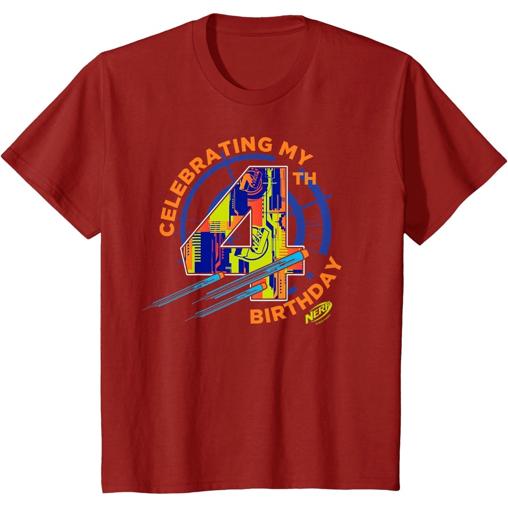image:imageNerf Birthday Celebrating My 4th Graphic Color Filled Logo TShirtCranberry Red
