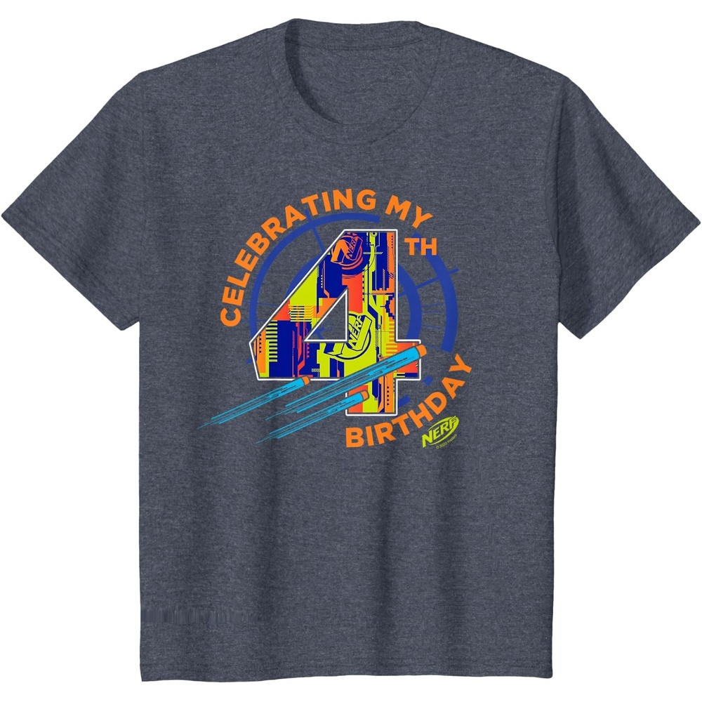 image:imageNerf Birthday Celebrating My 4th Graphic Color Filled Logo TShirtHeather Blue