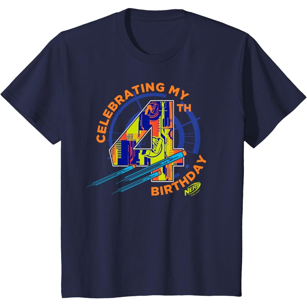image:imageNerf Birthday Celebrating My 4th Graphic Color Filled Logo TShirtNavy Blue