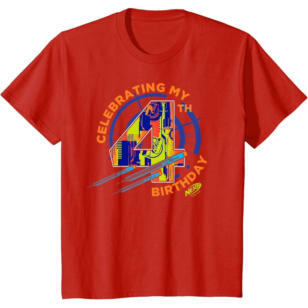 image:imageNerf Birthday Celebrating My 4th Graphic Color Filled Logo TShirtRed