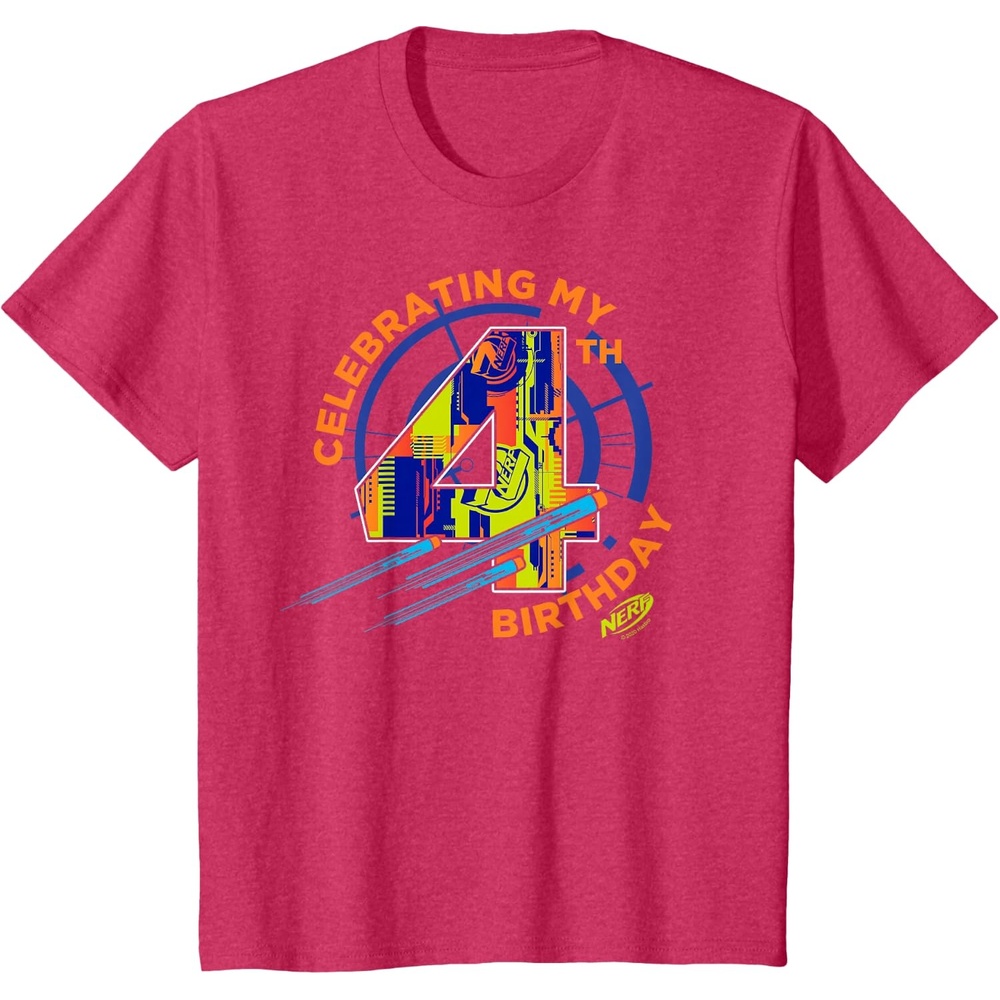 image:imageNerf Birthday Celebrating My 4th Graphic Color Filled Logo TShirtRed Heather