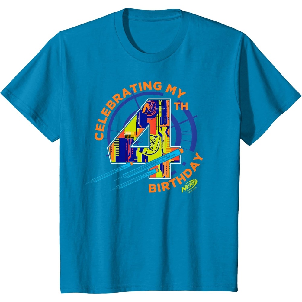 image:imageNerf Birthday Celebrating My 4th Graphic Color Filled Logo TShirtSapphire Blue