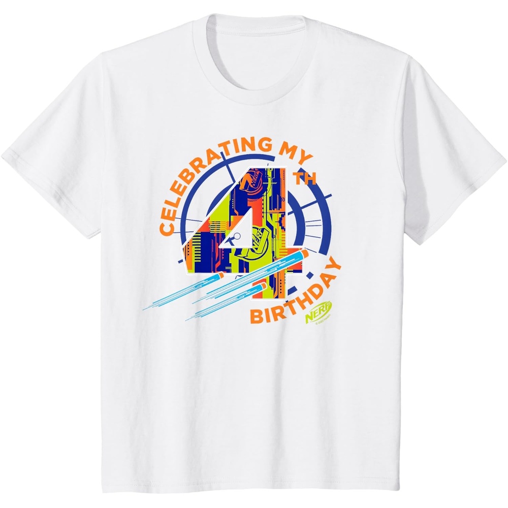 image:imageNerf Birthday Celebrating My 4th Graphic Color Filled Logo TShirtWhite