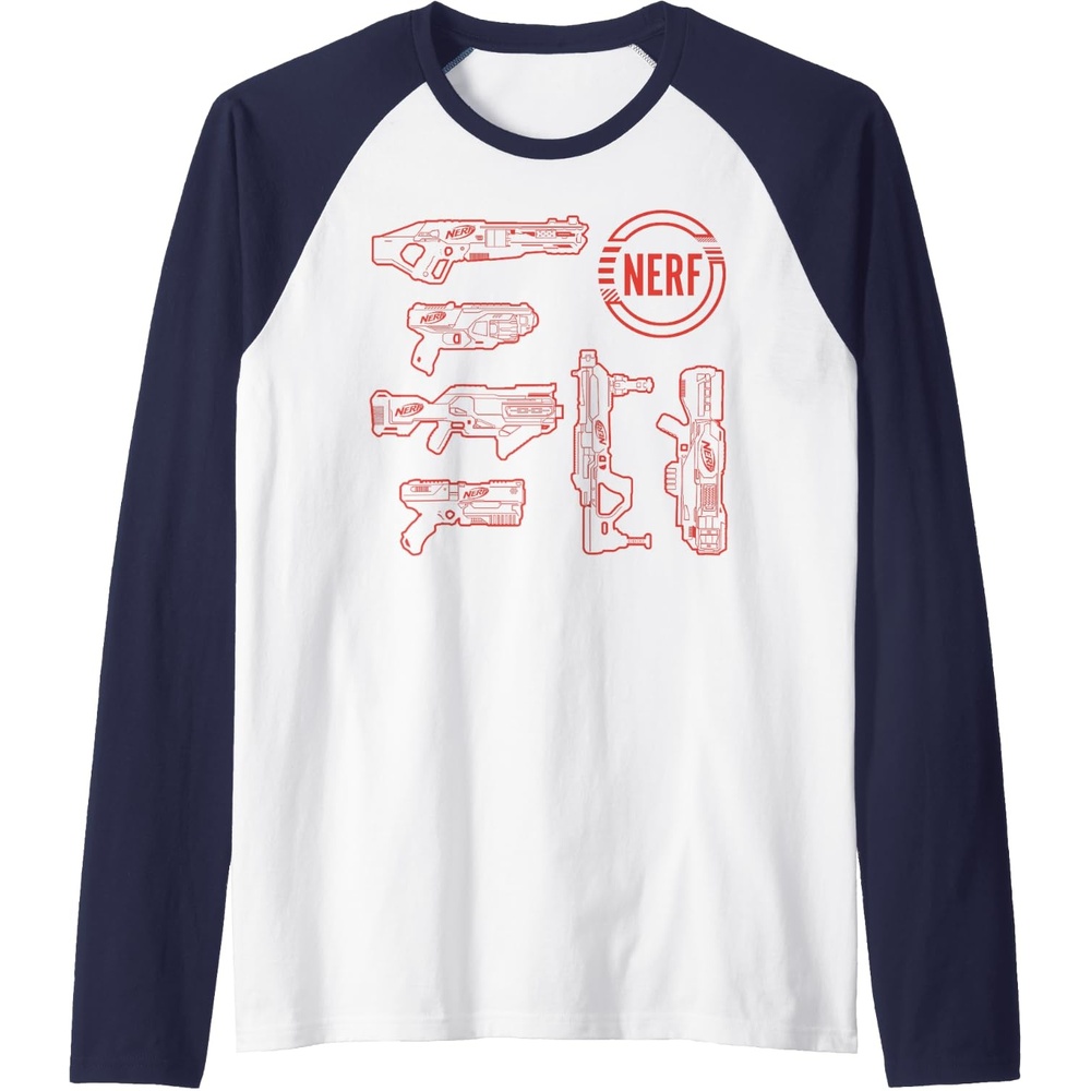 image:imageNerf Blasters Retro Schematic Textbook Outlines Raglan Baseball TeeNavy BlueWhite