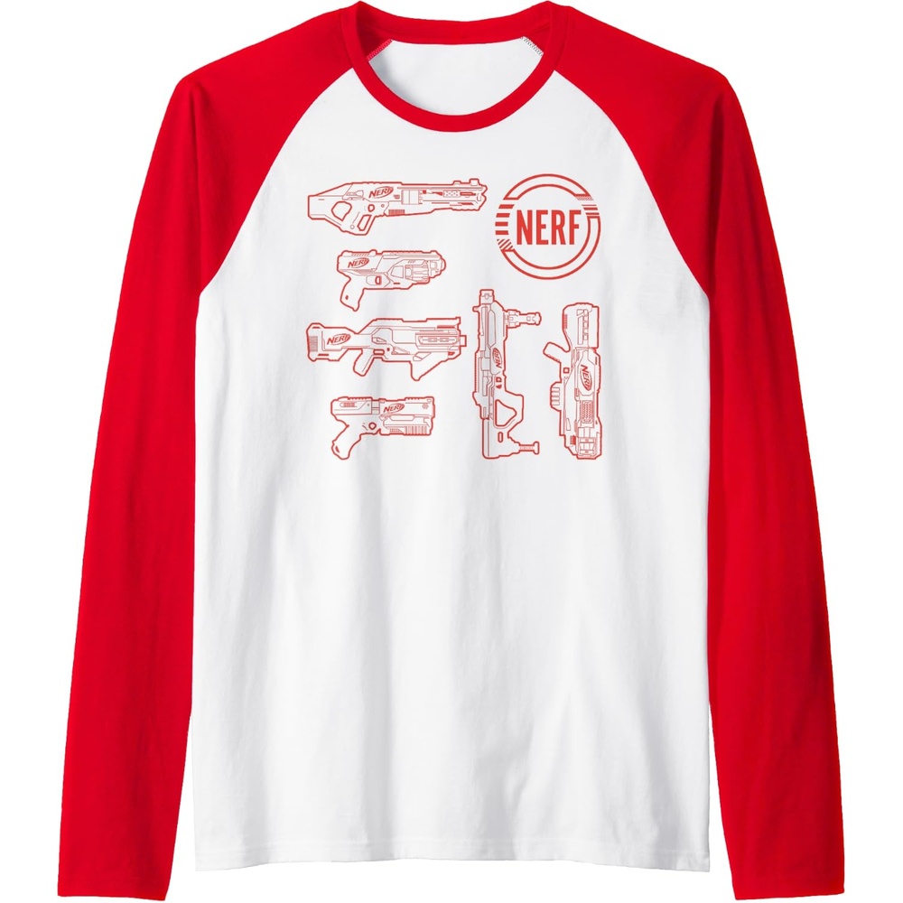 image:imageNerf Blasters Retro Schematic Textbook Outlines Raglan Baseball TeeRedWhite