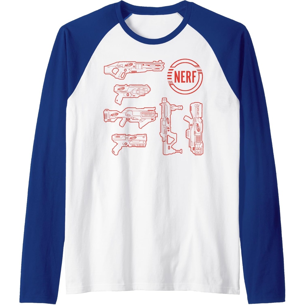 image:imageNerf Blasters Retro Schematic Textbook Outlines Raglan Baseball TeeRoyal BlueWhite