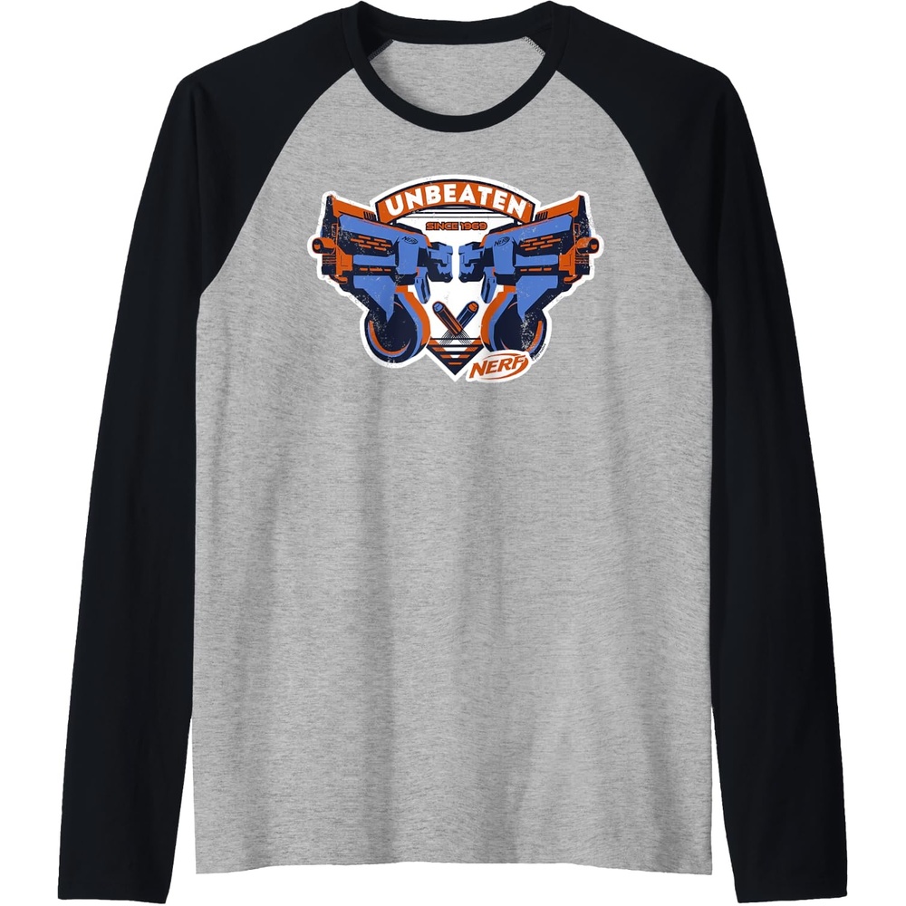 image:imageNerf Blasters Unbeaten Logo Raglan Baseball TeeBlackAthletic Heather