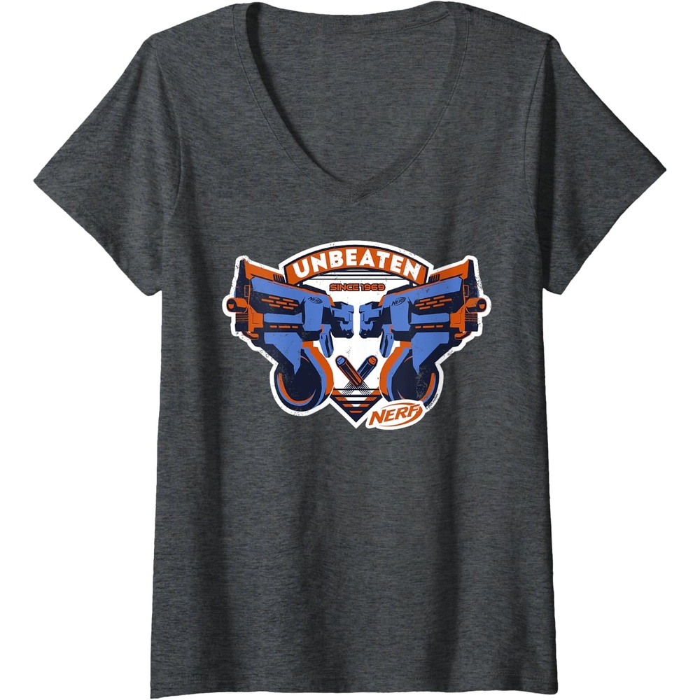 image:imageNerf Blasters Unbeaten Logo VNeck TShirtDark Heather Grey