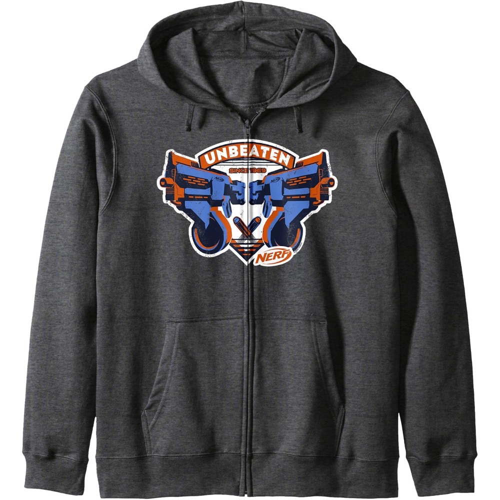 image:imageNerf Blasters Unbeaten Logo Zip HoodieDark Heather Grey