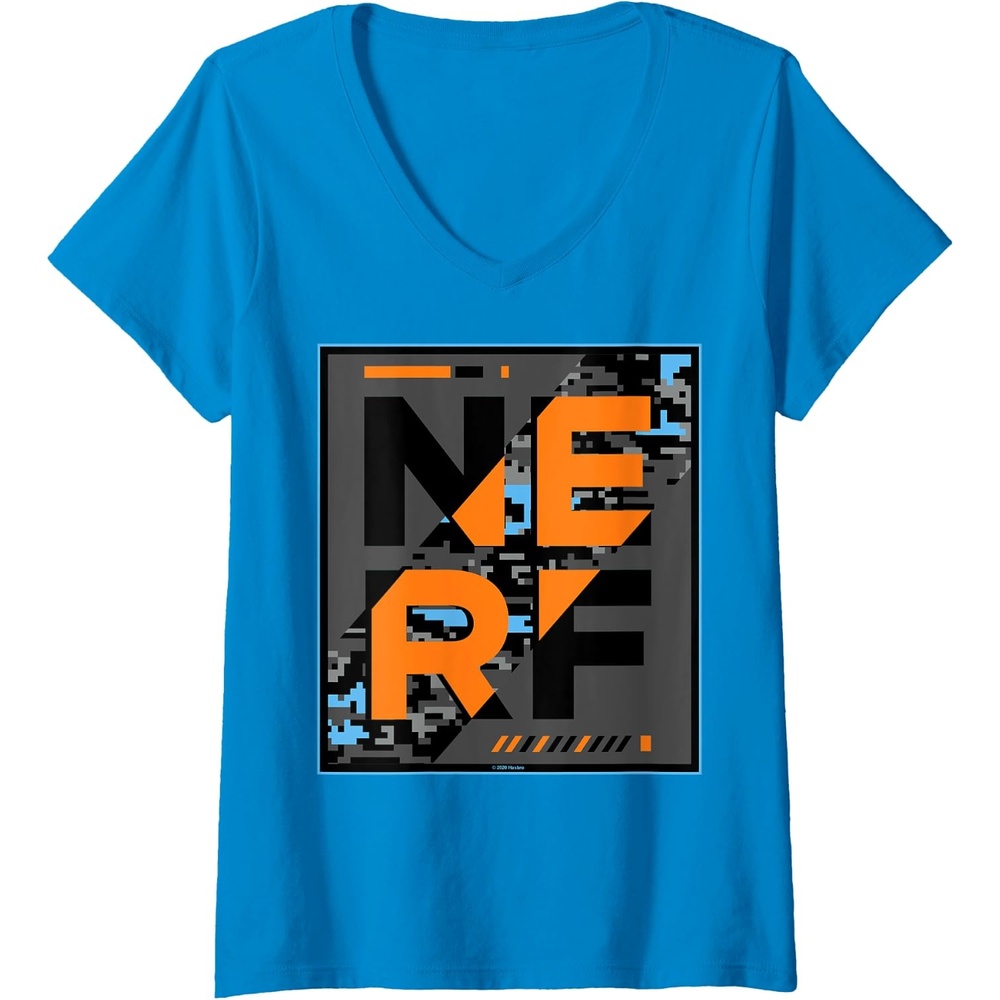 image:imageNerf Camouflage Glitch Poster VNeck TShirtSapphire Blue