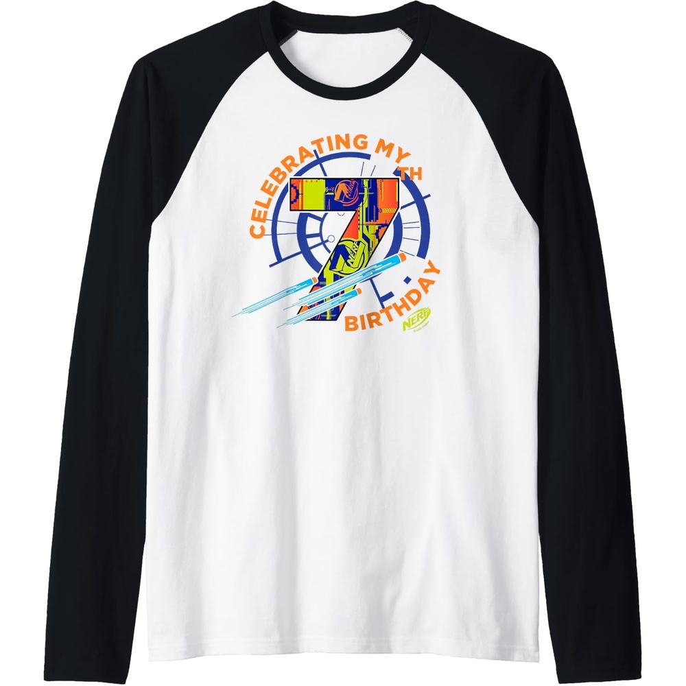 image:imageNerf Celebrating My 7th Birthday Raglan Baseball TeeBlackWhite