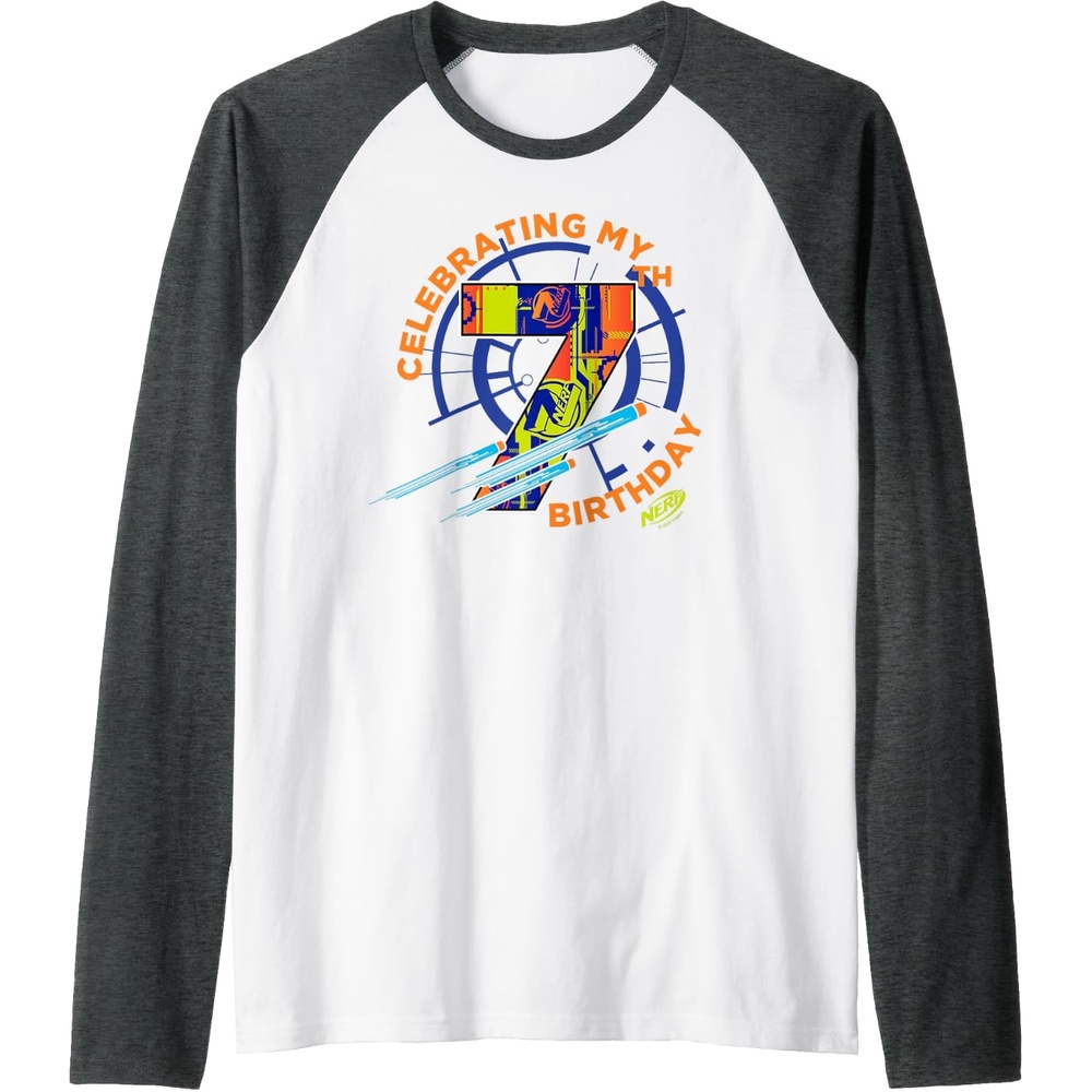 image:imageNerf Celebrating My 7th Birthday Raglan Baseball TeeDark Heather GreyWhite