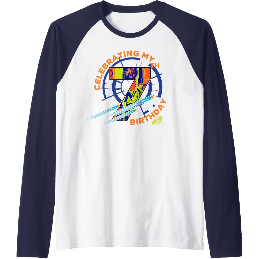 image:imageNerf Celebrating My 7th Birthday Raglan Baseball TeeNavy BlueWhite