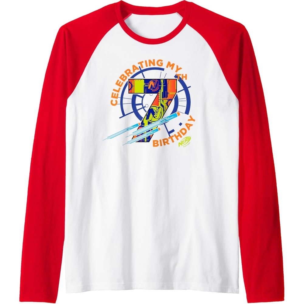 image:imageNerf Celebrating My 7th Birthday Raglan Baseball TeeRedWhite